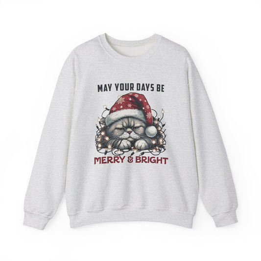 May Your Days Be Merry And Bright, Christmas Cat Sweatshirt, Holiday Cat - PopCultureByDesign36