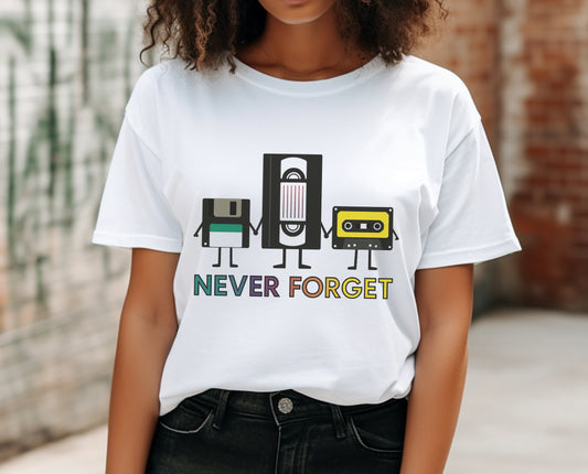 Retro VHS & Cassette Tape Unisex Tee, Vintage Never Forget T-Shirt - PopCultureByDesign36
