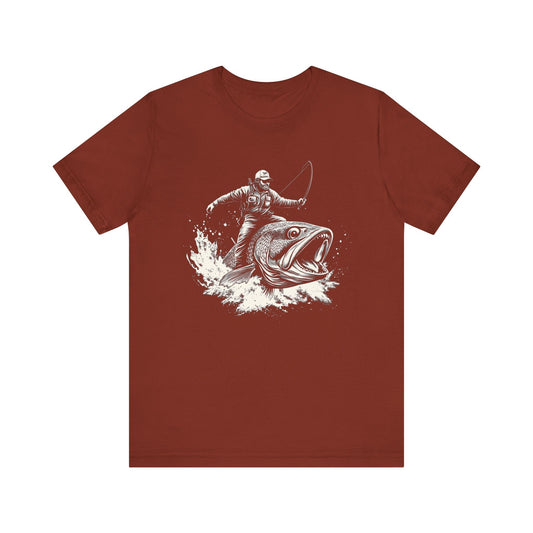Funny Fisherman Riding a Trout T-Shirt, Fishing Tee - Popbydesign