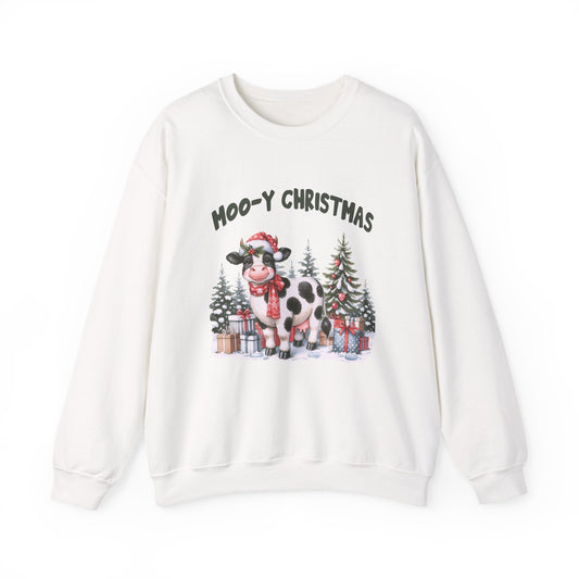 Moo - Y Christmas, Cute Cow Christmas sweatshirt, Cow Xmas - Popbydesign