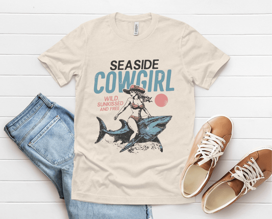 Seaside cowgirl retro summer Shirt, Western beach Shirt - Popbydesign