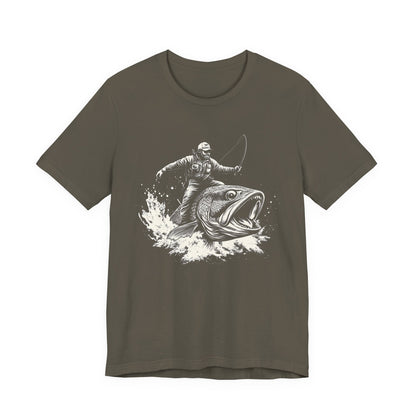 Funny Fisherman Riding a Trout T-Shirt, Fishing Tee, Wild Western Shirt - PopCultureByDesign36
