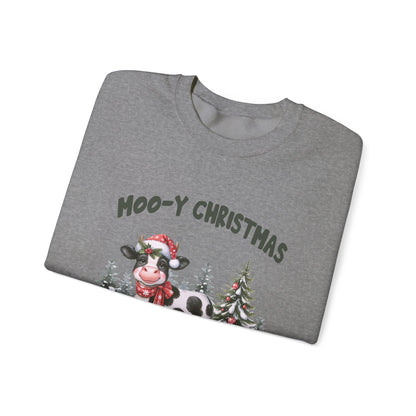 Moo-Y Christmas, Cute Cow Christmas sweatshirt, Country Farm Christmas Sweatshirt - PopCultureByDesign36