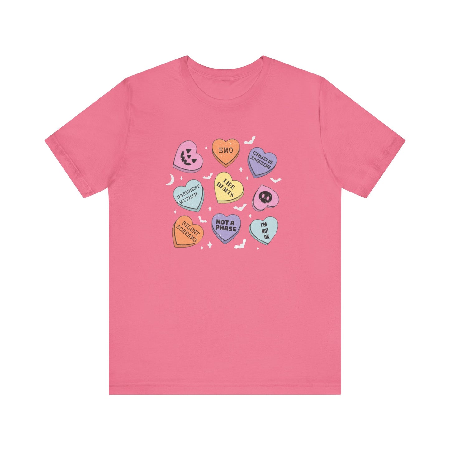 Emo Halloween Pumpkin Candy Hearts T-Shirt, Spooky Candies Shirt, Emo candy hearts - PopCultureByDesign36
