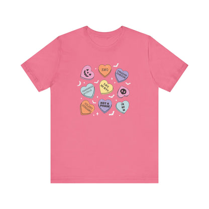 Emo Halloween Pumpkin Candy Hearts T-Shirt, Spooky Candies Shirt, Emo candy hearts - PopCultureByDesign36