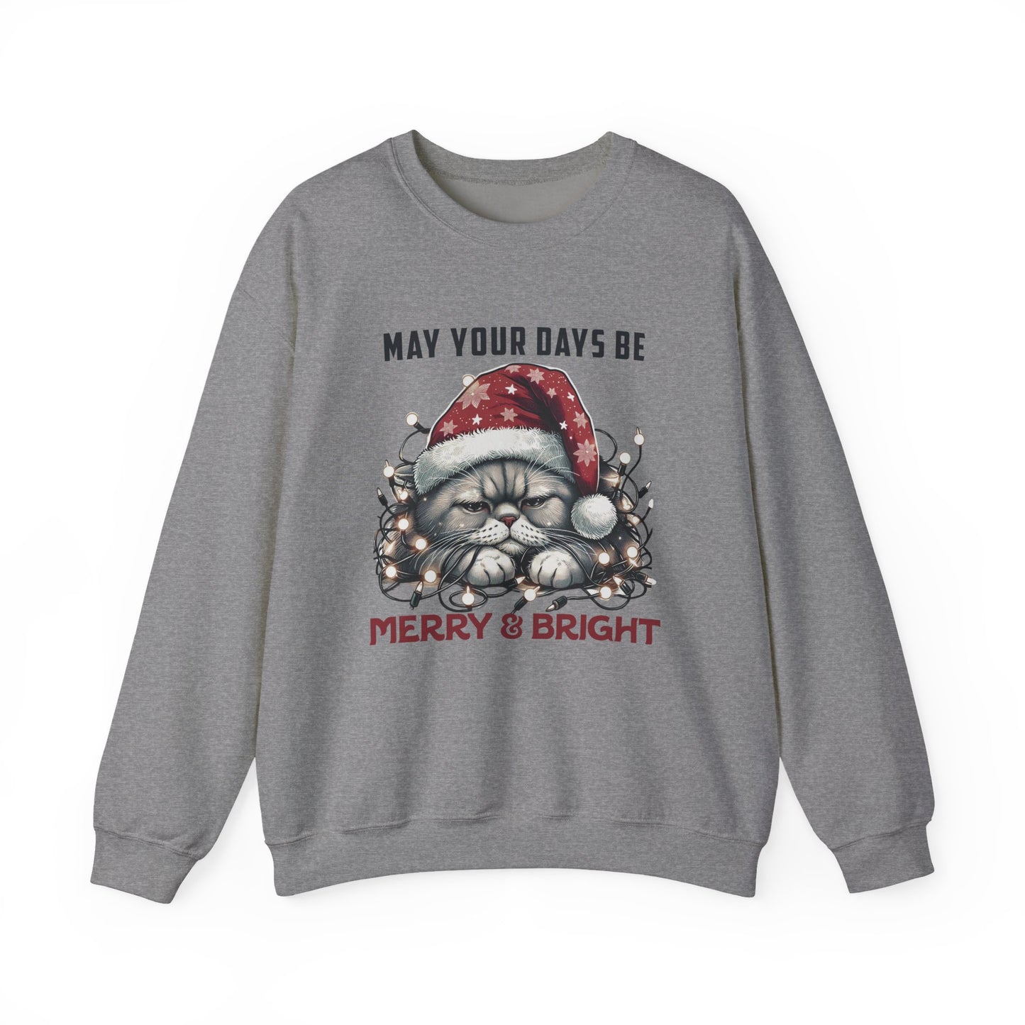 May Your Days Be Merry And Bright, Christmas Cat Sweatshirt, Holiday Cat - PopCultureByDesign36