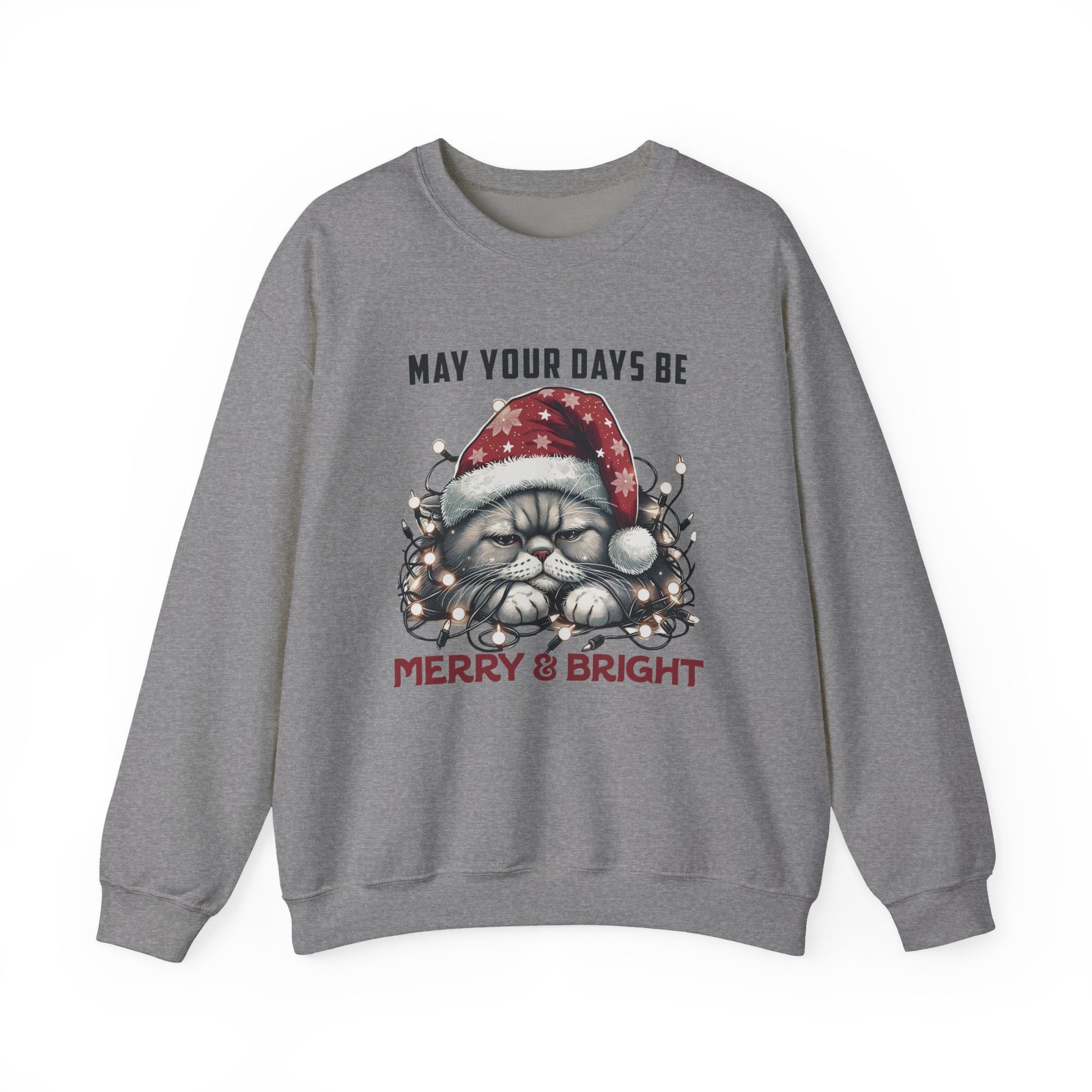 May Your Days Be Merry And Bright, Christmas Cat Sweatshirt, Holiday Cat - PopCultureByDesign36