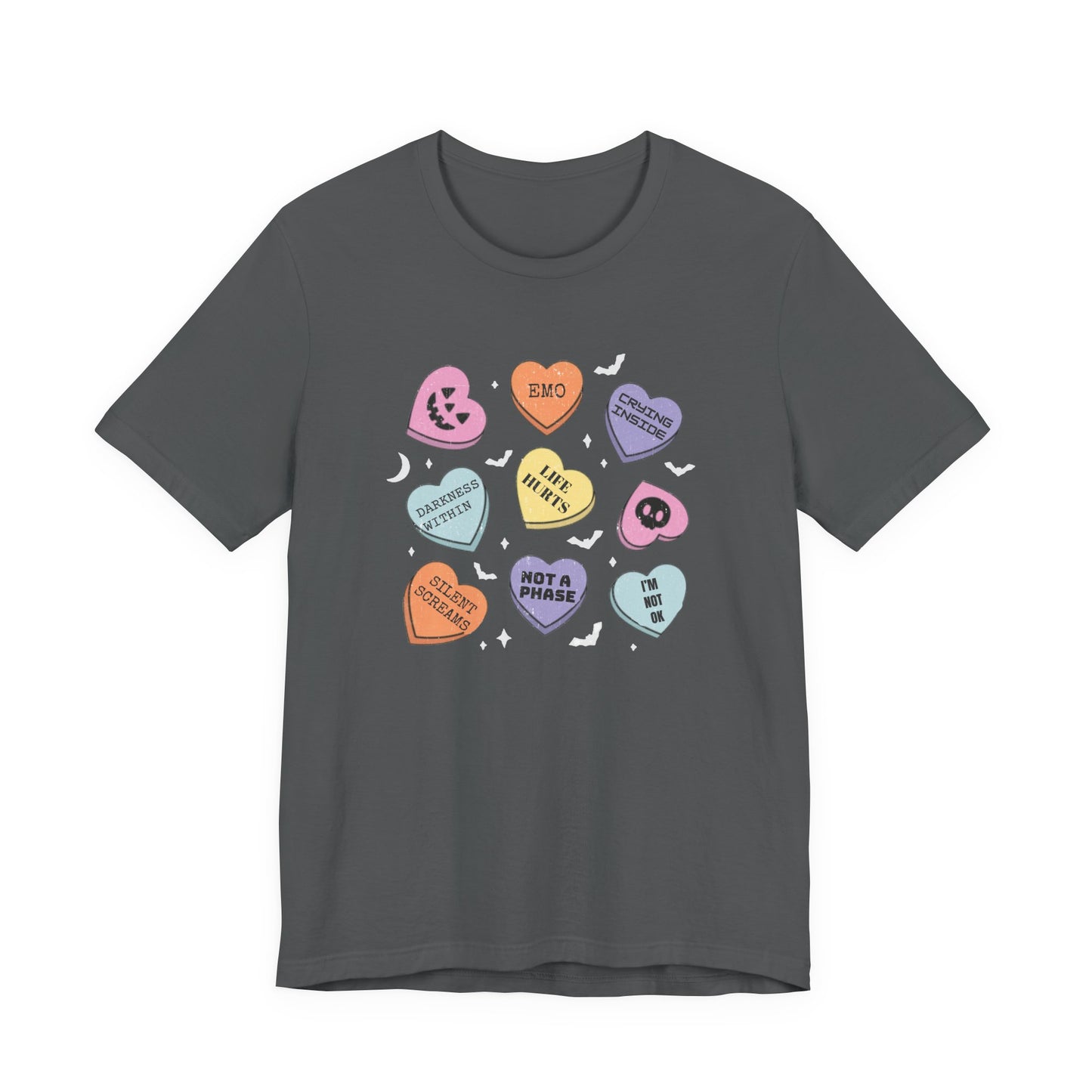 Emo Halloween Pumpkin Candy Hearts T-Shirt, Spooky Candies Shirt, Emo candy hearts - PopCultureByDesign36