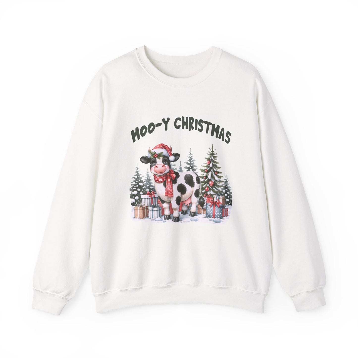 Moo-Y Christmas, Cute Cow Christmas sweatshirt, Country Farm Christmas Sweatshirt - PopCultureByDesign36