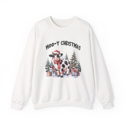 Moo-Y Christmas, Cute Cow Christmas sweatshirt, Country Farm Christmas Sweatshirt - PopCultureByDesign36