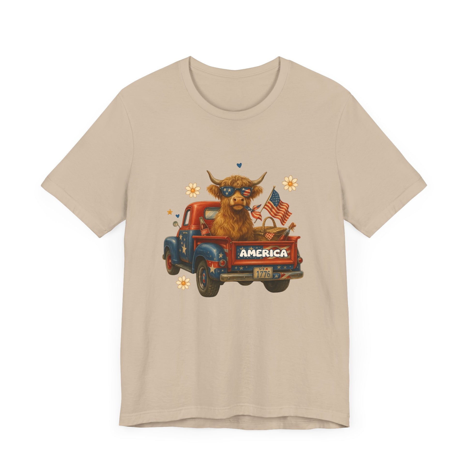 Highland Cow Fourth of July Funny Shirt, Scotland Farm Gift, Patriotic Cow T-Shirt - PopCultureByDesign36