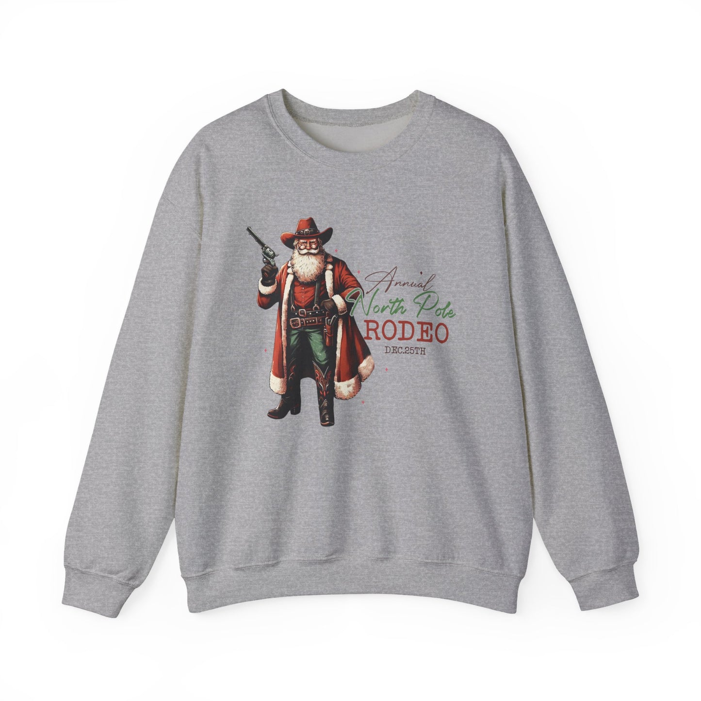 North Pole Rodeo Sweatshirt, Cowboy Santa Sweatshirt, Horseback Santa Clause - PopCultureByDesign36