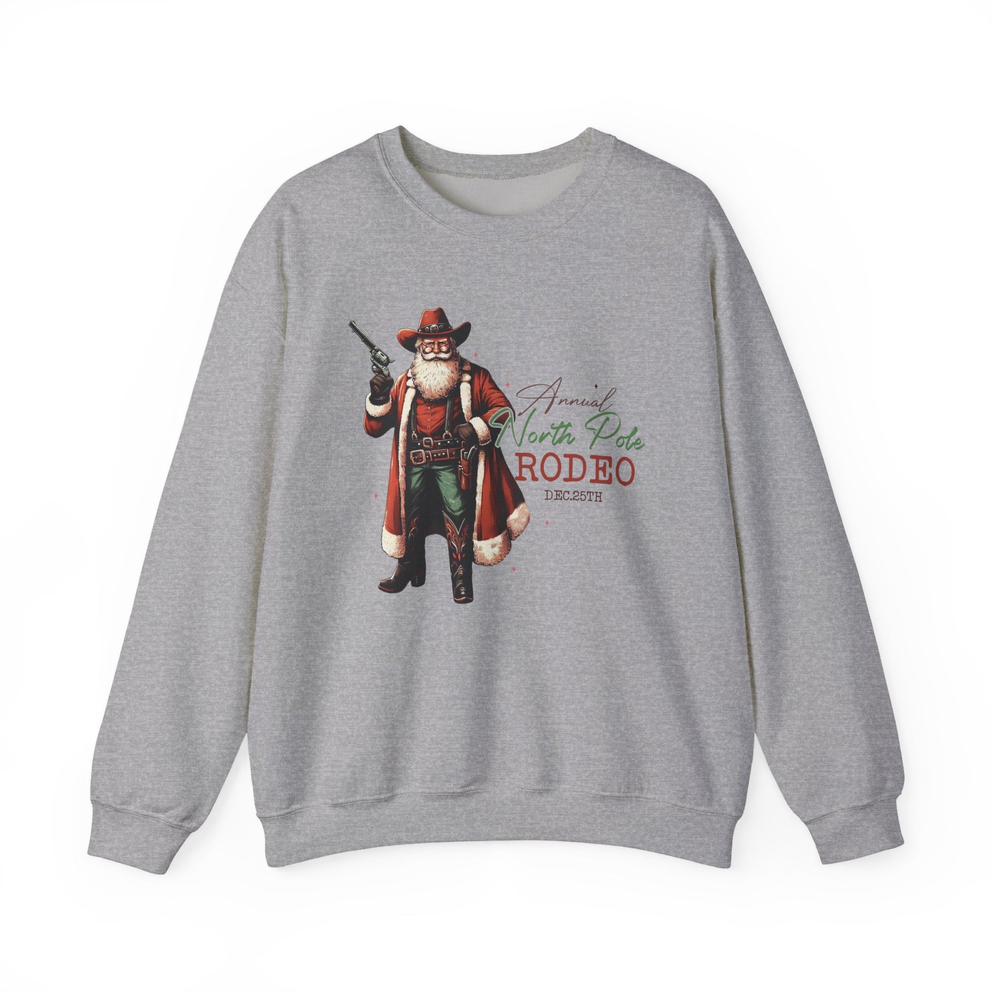 North Pole Rodeo Sweatshirt, Cowboy Santa Sweatshirt, Horseback Santa Clause - PopCultureByDesign36
