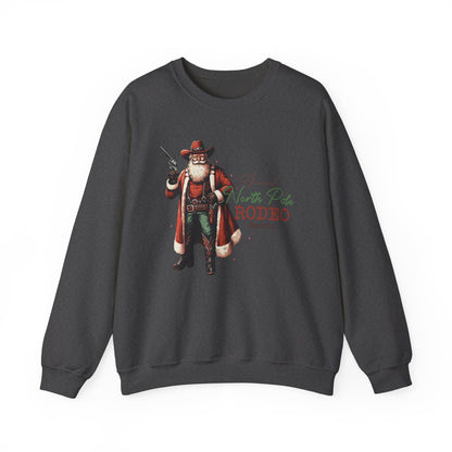 North Pole Rodeo Sweatshirt, Cowboy Santa Sweatshirt, Horseback Santa Clause - PopCultureByDesign36