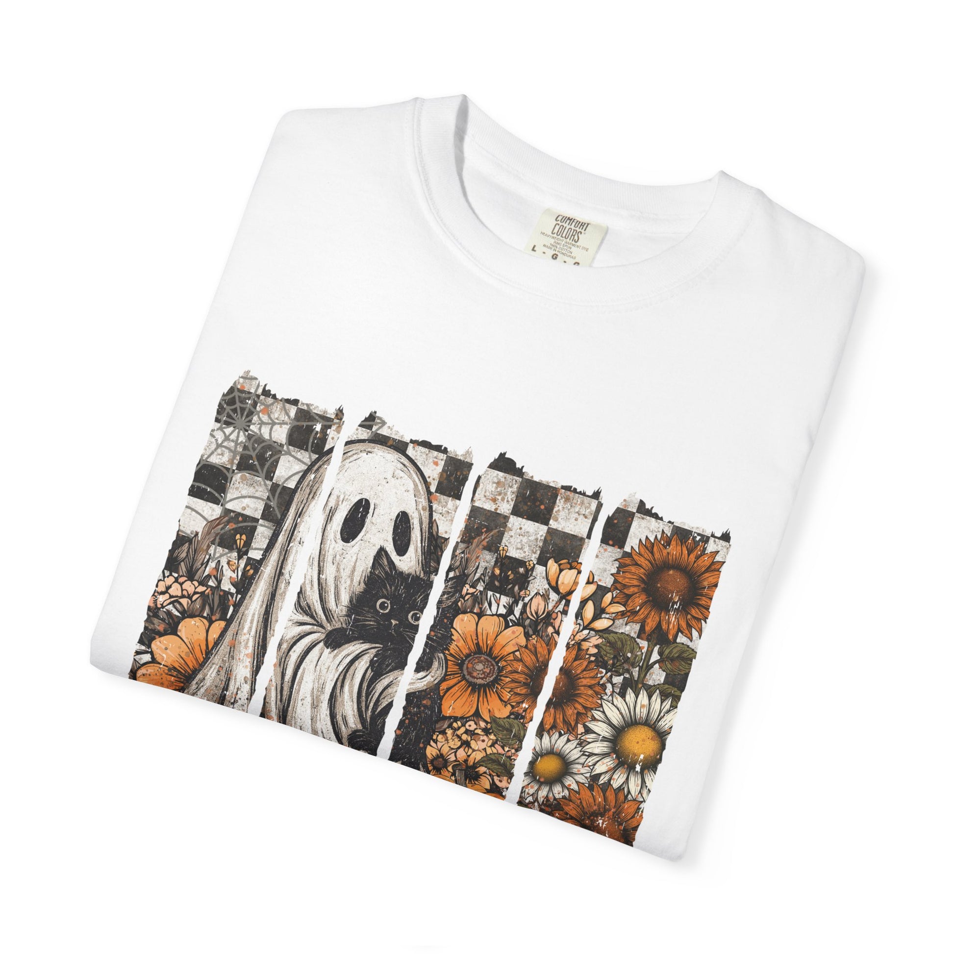 Comfort Colors Cute Strip Ghost Shirt, Halloween Costume, Vintage Vibe - PopCultureByDesign36