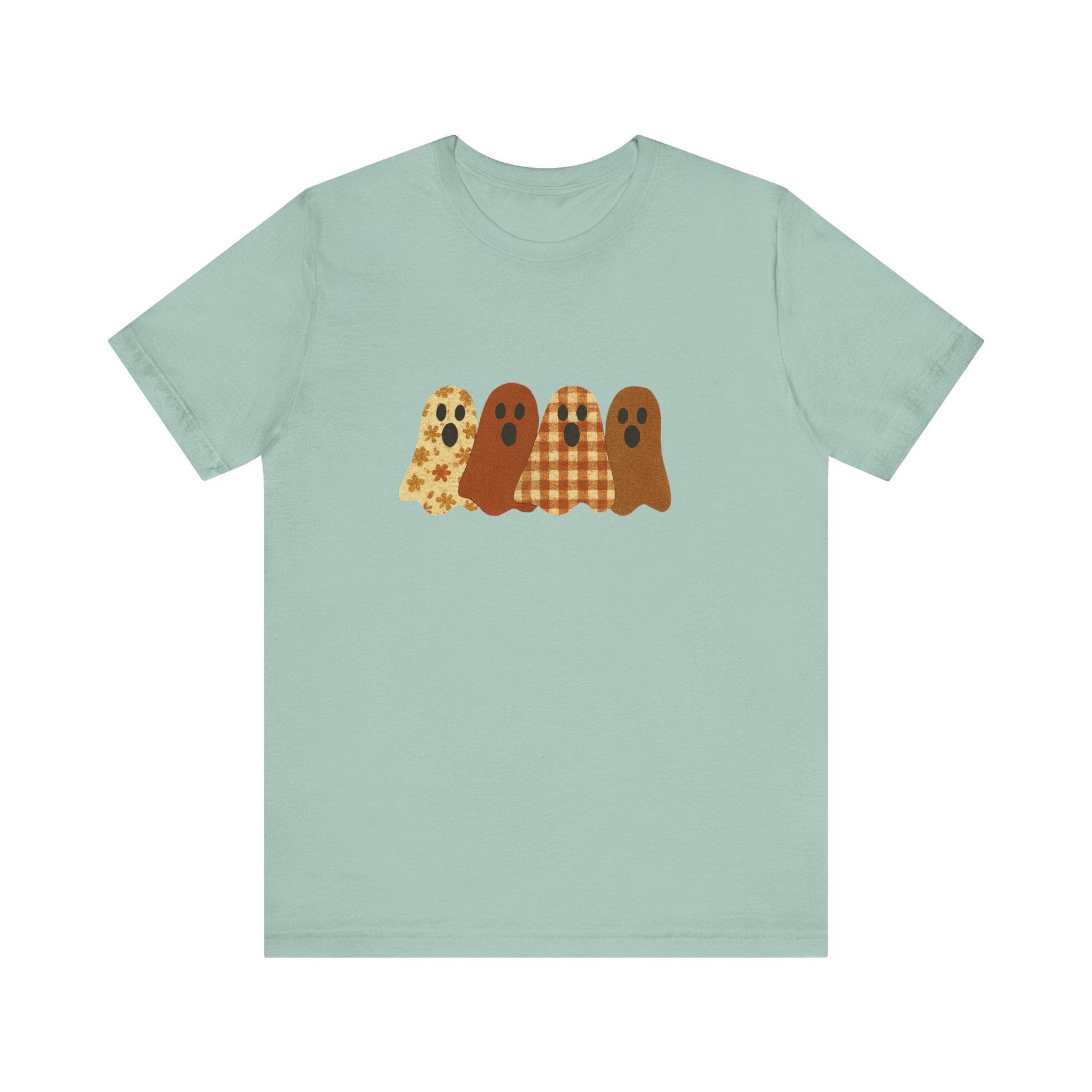 Funny Ghost Patchwork Tee, Cute Ghost Shirt, Boho Halloween Shirt - PopCultureByDesign36