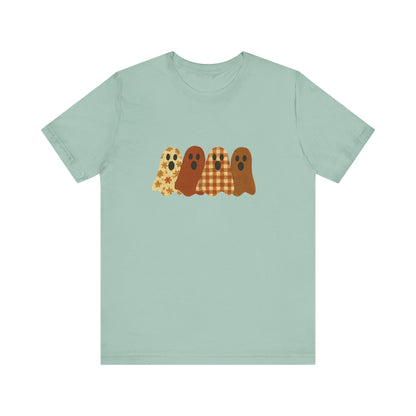 Funny Ghost Patchwork Tee, Cute Ghost Shirt, Boho Halloween Shirt - PopCultureByDesign36