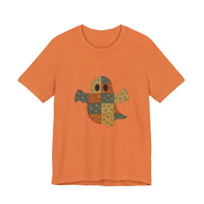 Patchwork Ghost Tee, Ghost Patchwork Halloween Shirt, Boho Ghost Shirt - PopCultureByDesign36