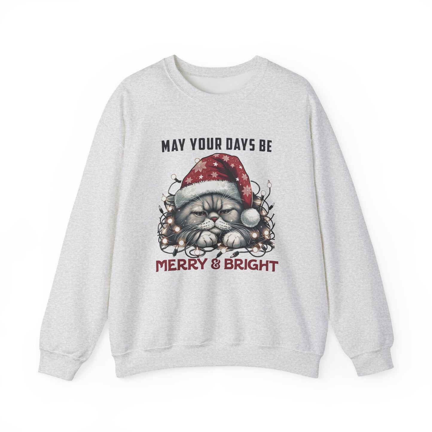 May Your Days Be Merry And Bright, Christmas Cat Sweatshirt, Holiday Cat - PopCultureByDesign36