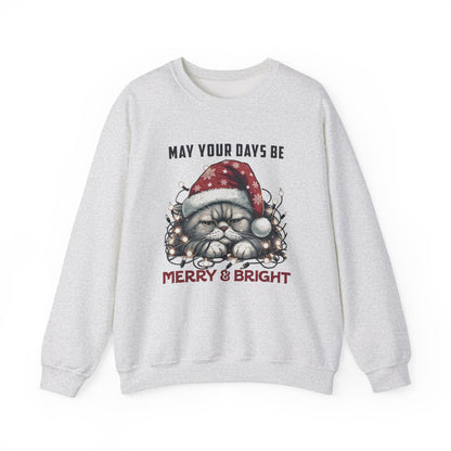 May Your Days Be Merry And Bright, Christmas Cat Sweatshirt, Holiday Cat - PopCultureByDesign36