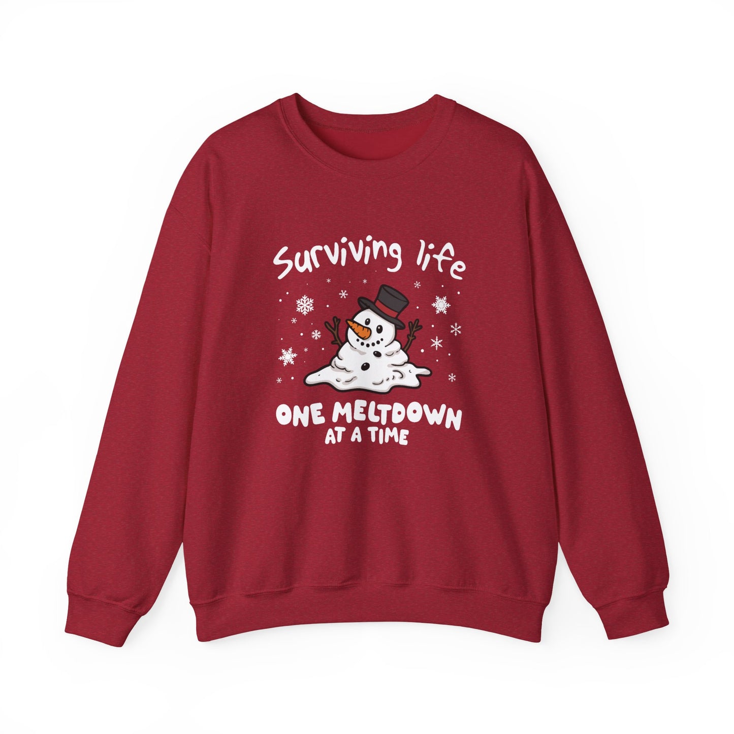 Snowman Christmas Sweatshirt, Survive One Meltdown at a Time, Holiday Winter Jumper, Funny Xmas Pullover, Cozy Festive Top, Unisex Winter
