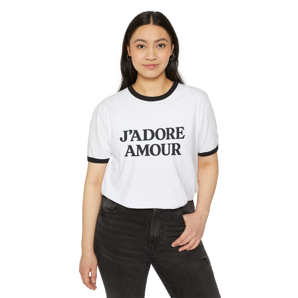 JAdore Amour Ringer TShirt Bold French Inspired Statement Tee by Printify