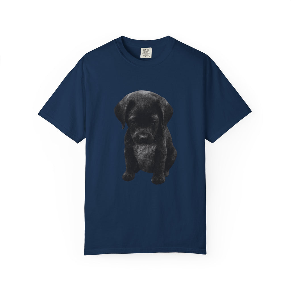 Sad Black Lab Puppy Meme T-Shirt — Cute Sad Black Labrador Graphic Tee by PopCultureByDesign36