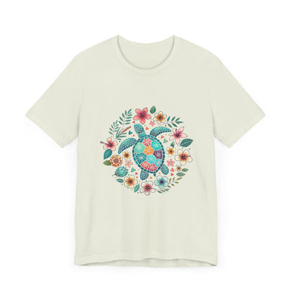 Turtle Ocean Sun T-Shirt, Floral Turtle Shirt, Boho Beach Tshirt - PopCultureByDesign36