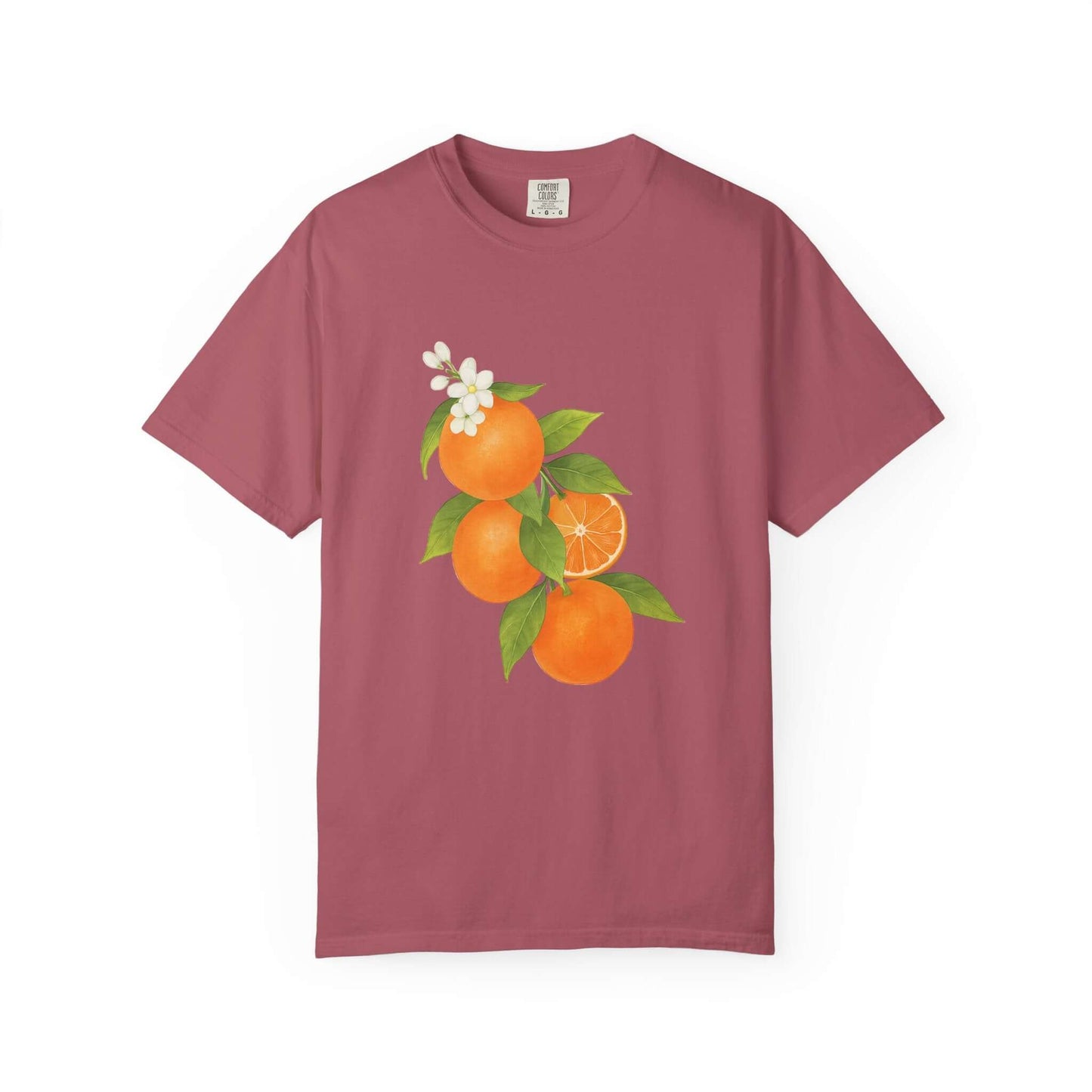 Vintage Orange Shirt, Art Graphic Fruit Shirt featuring vibrant orange fruits and floral design.