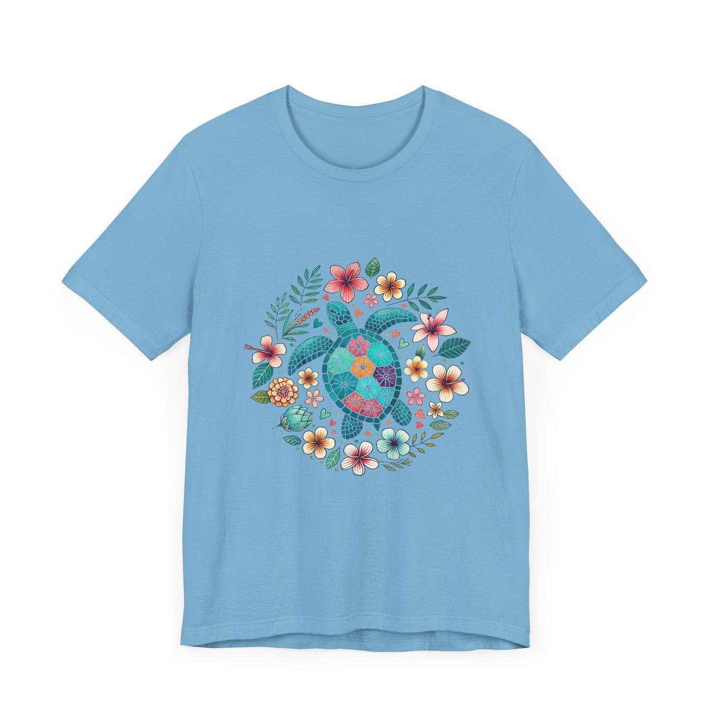 Turtle Ocean Sun T-Shirt, Floral Turtle Shirt, Boho Beach Tshirt - PopCultureByDesign36