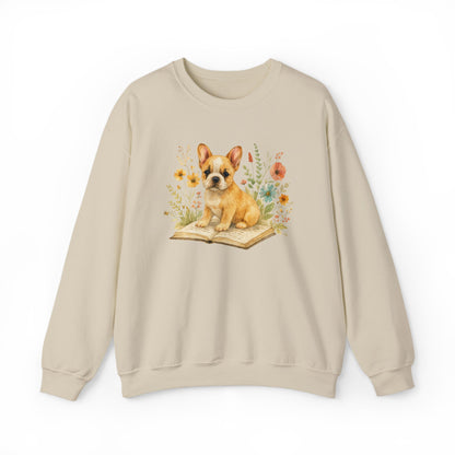 Vintage Boho French Bulldog Puppy Reading Sweatshirt