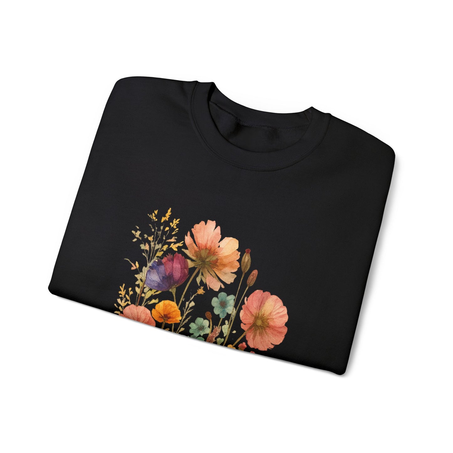 Vintage Boho Pressed Watercolor Wildflower Sweatshirt — Rustic Floral Cottagecore Pullover
