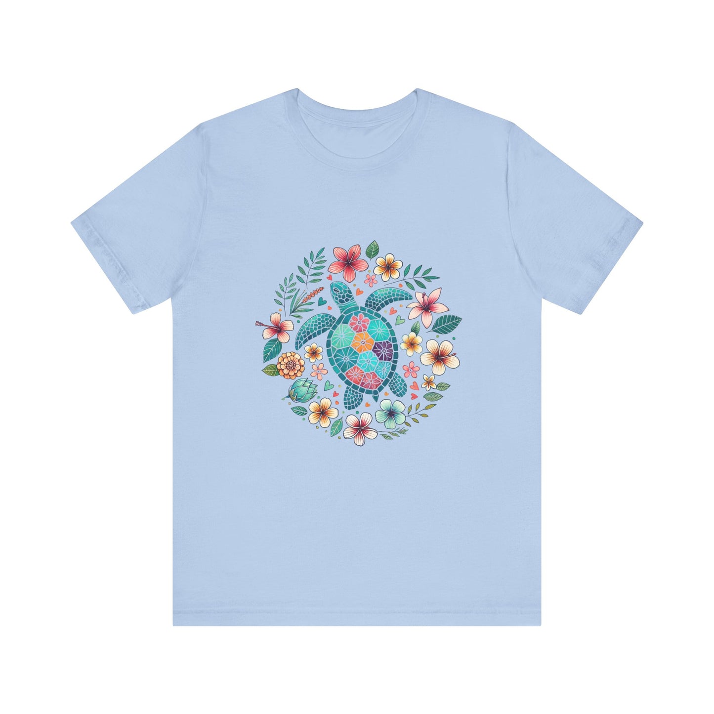Turtle Ocean Sun T-Shirt, Floral Turtle Shirt, Boho Beach Tshirt - PopCultureByDesign36