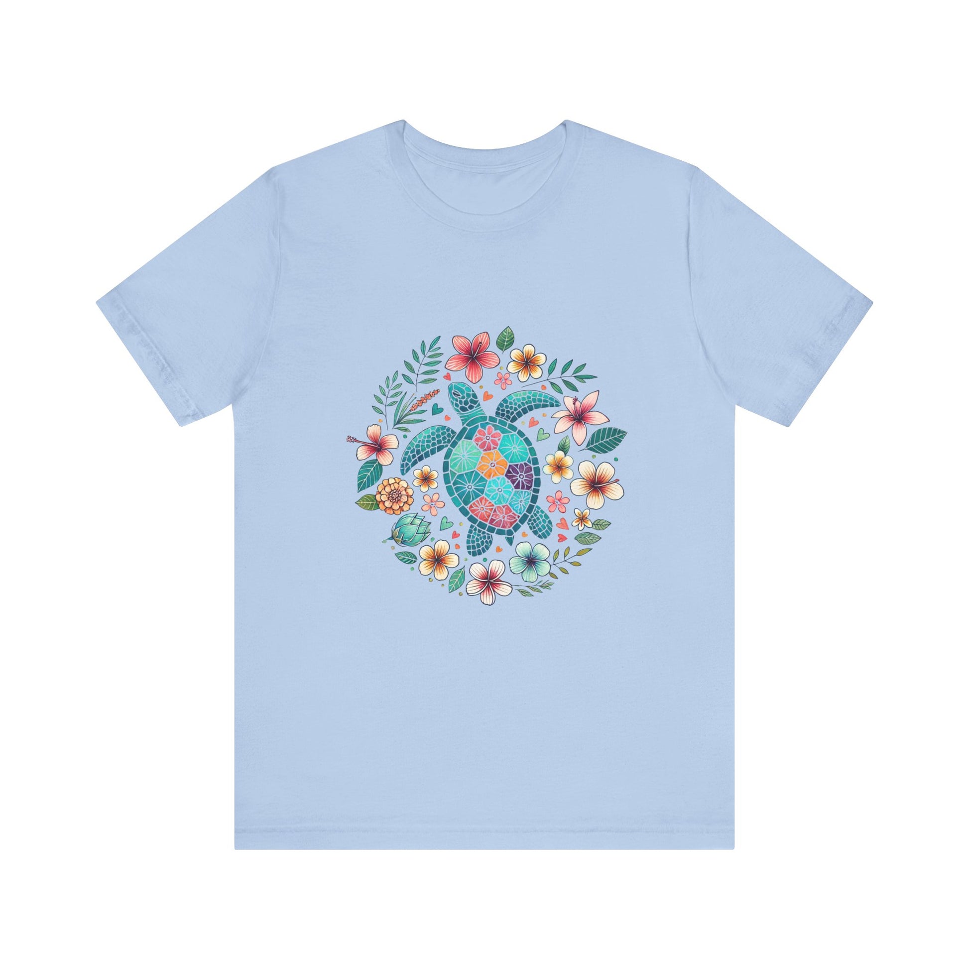 Turtle Ocean Sun T-Shirt, Floral Turtle Shirt, Boho Beach Tshirt - PopCultureByDesign36