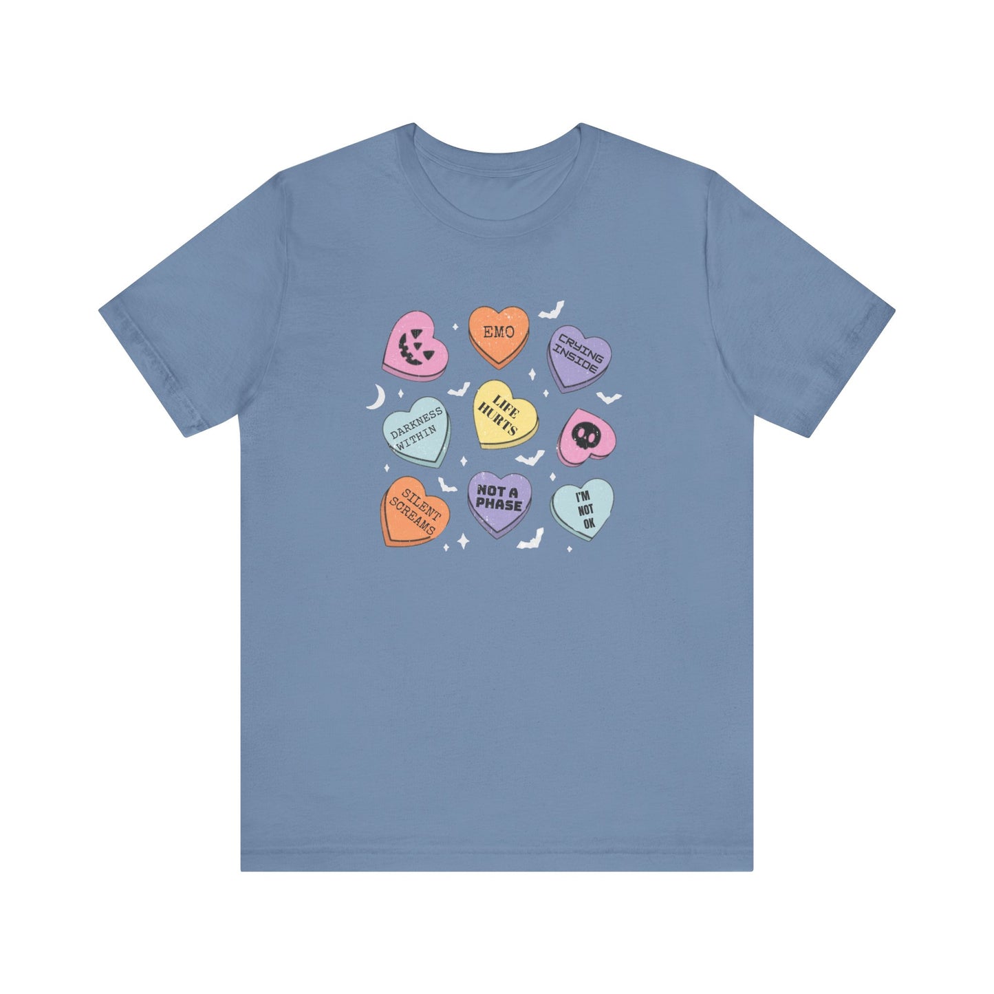 Emo Halloween Pumpkin Candy Hearts T-Shirt, Spooky Candies Shirt, Emo candy hearts - PopCultureByDesign36