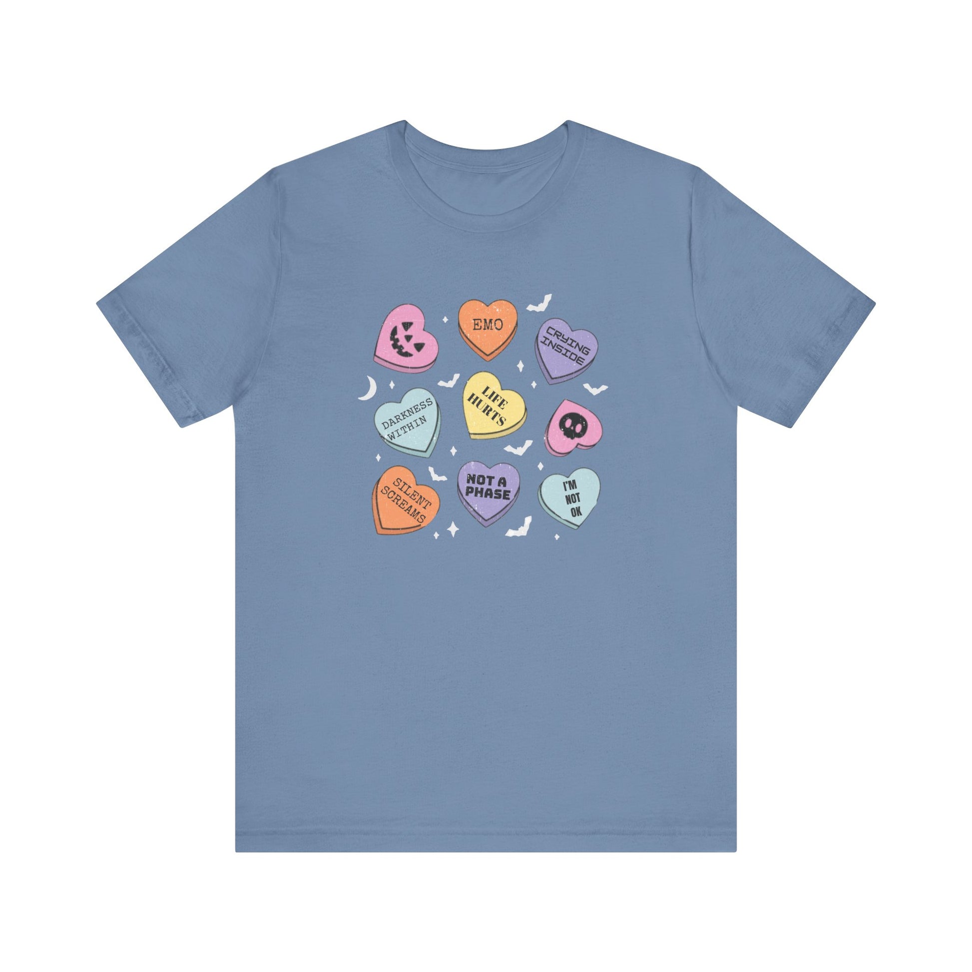 Emo Halloween Pumpkin Candy Hearts T-Shirt, Spooky Candies Shirt, Emo candy hearts - PopCultureByDesign36