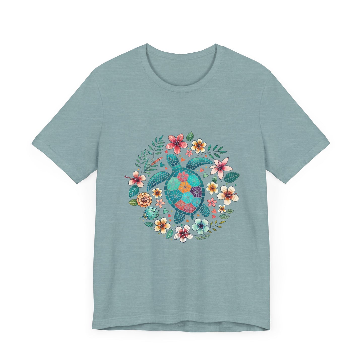Turtle Ocean Sun T-Shirt, Floral Turtle Shirt, Boho Beach Tshirt - PopCultureByDesign36