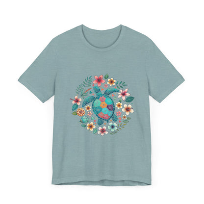 Turtle Ocean Sun T-Shirt, Floral Turtle Shirt, Boho Beach Tshirt - PopCultureByDesign36