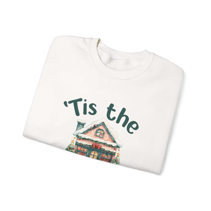 Tis The Season Cozy Christmas Cottage Sweatshirt, Holiday Bookstore Sweatshirt - PopCultureByDesign36