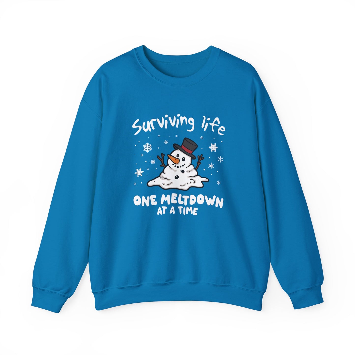 Snowman Christmas Sweatshirt, Survive One Meltdown at a Time, Holiday Winter Jumper, Funny Xmas Pullover, Cozy Festive Top, Unisex Winter