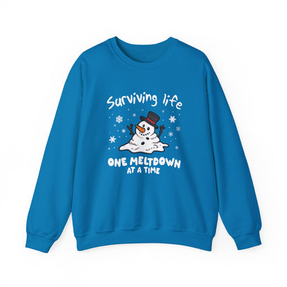 Snowman Christmas Sweatshirt, Survive One Meltdown at a Time, Holiday Winter Jumper, Funny Xmas Pullover, Cozy Festive Top, Unisex Winter