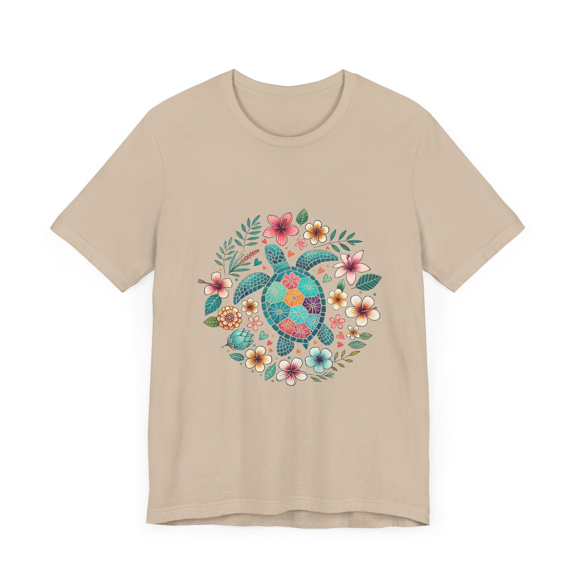 Turtle Ocean Sun T-Shirt, Floral Turtle Shirt, Boho Beach Tshirt - PopCultureByDesign36