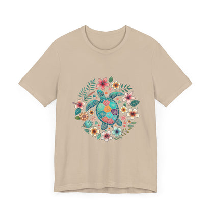 Turtle Ocean Sun T-Shirt, Floral Turtle Shirt, Boho Beach Tshirt - PopCultureByDesign36