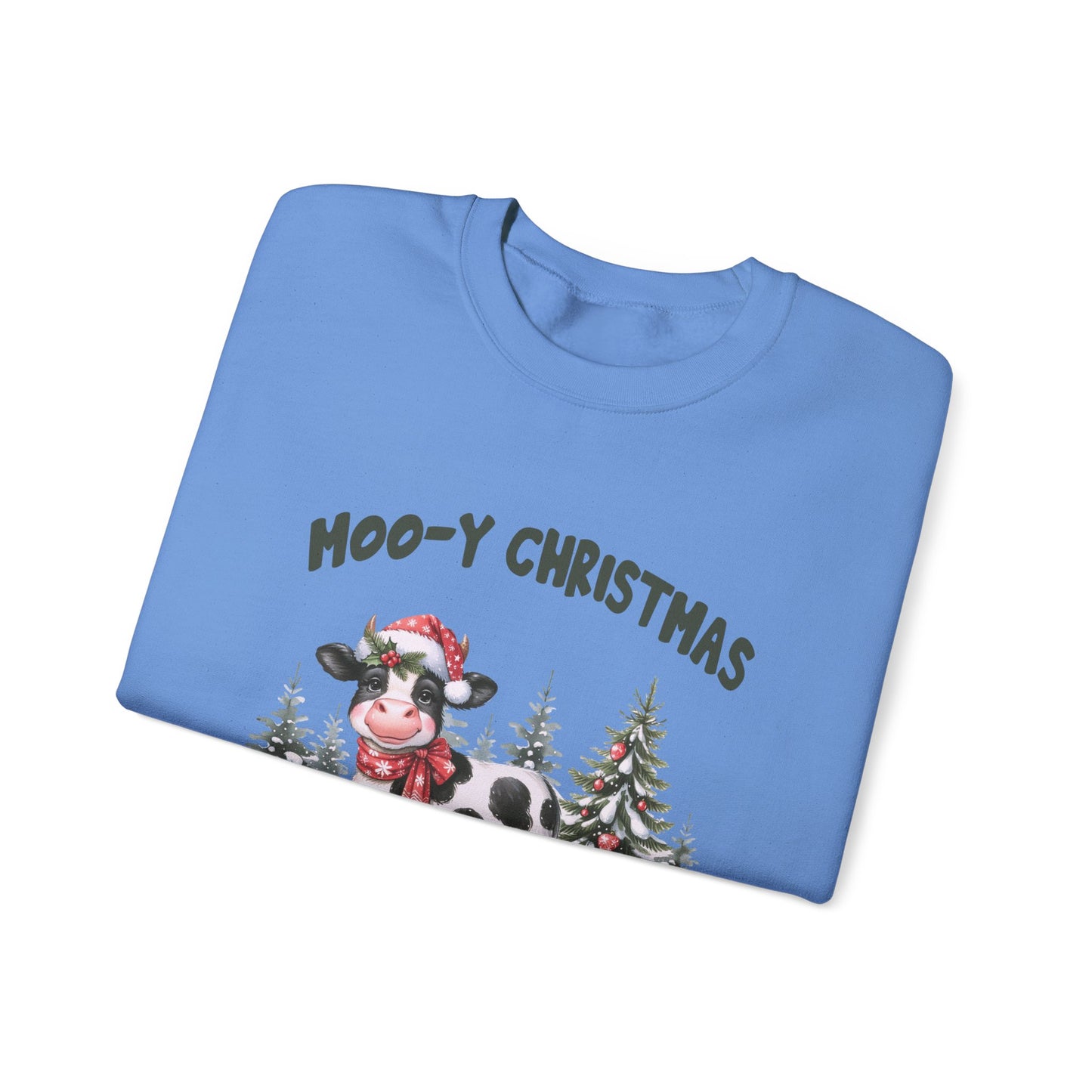 Moo-Y Christmas, Cute Cow Christmas sweatshirt, Country Farm Christmas Sweatshirt - PopCultureByDesign36