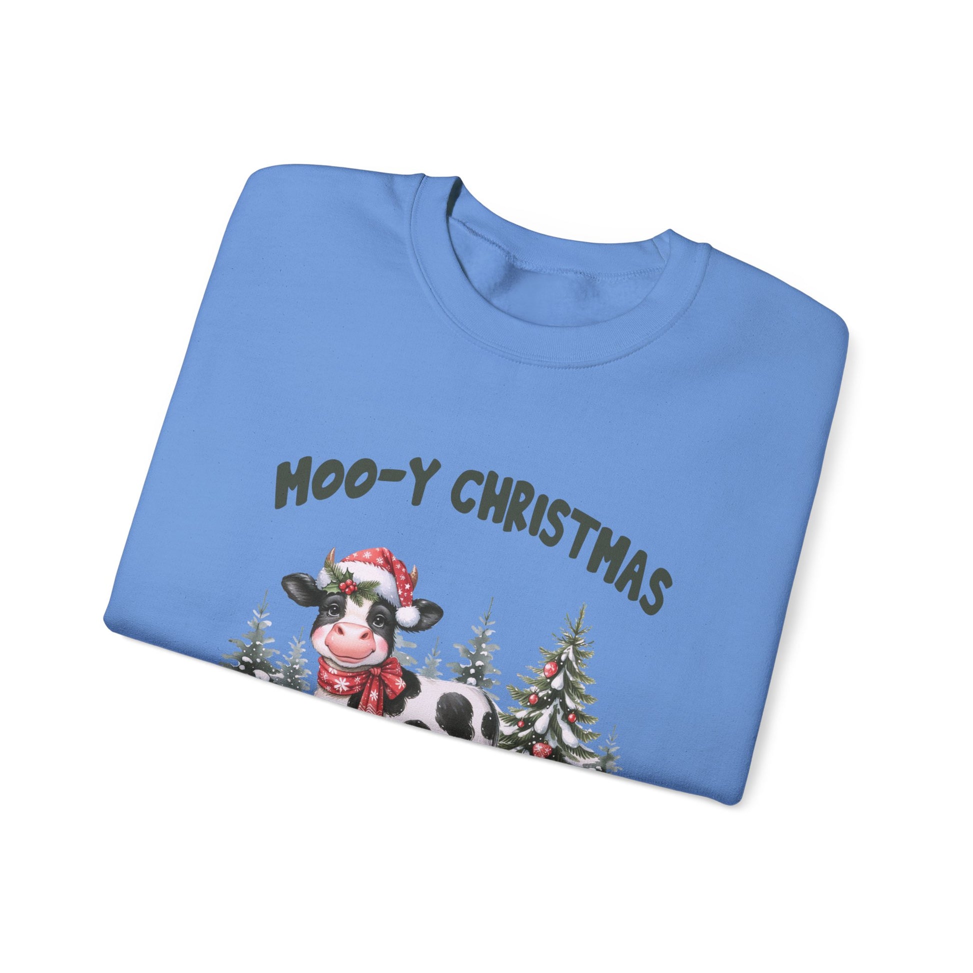 Moo-Y Christmas, Cute Cow Christmas sweatshirt, Country Farm Christmas Sweatshirt - PopCultureByDesign36