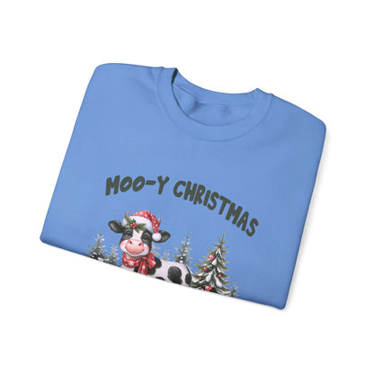 Moo-Y Christmas, Cute Cow Christmas sweatshirt, Country Farm Christmas Sweatshirt - PopCultureByDesign36