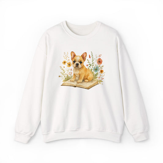 Vintage Boho French Bulldog Puppy Reading Sweatshirt