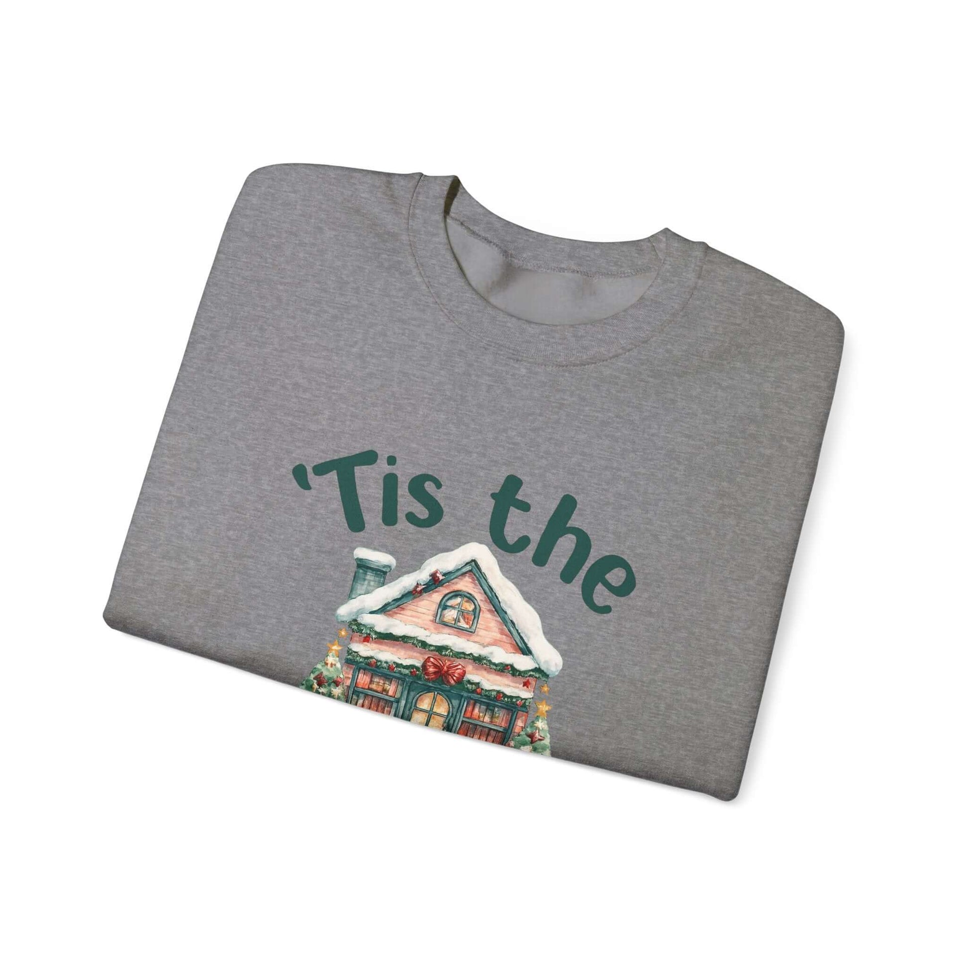 Tis The Season Cozy Christmas Cottage Sweatshirt, Holiday Bookstore Sweatshirt - PopCultureByDesign36