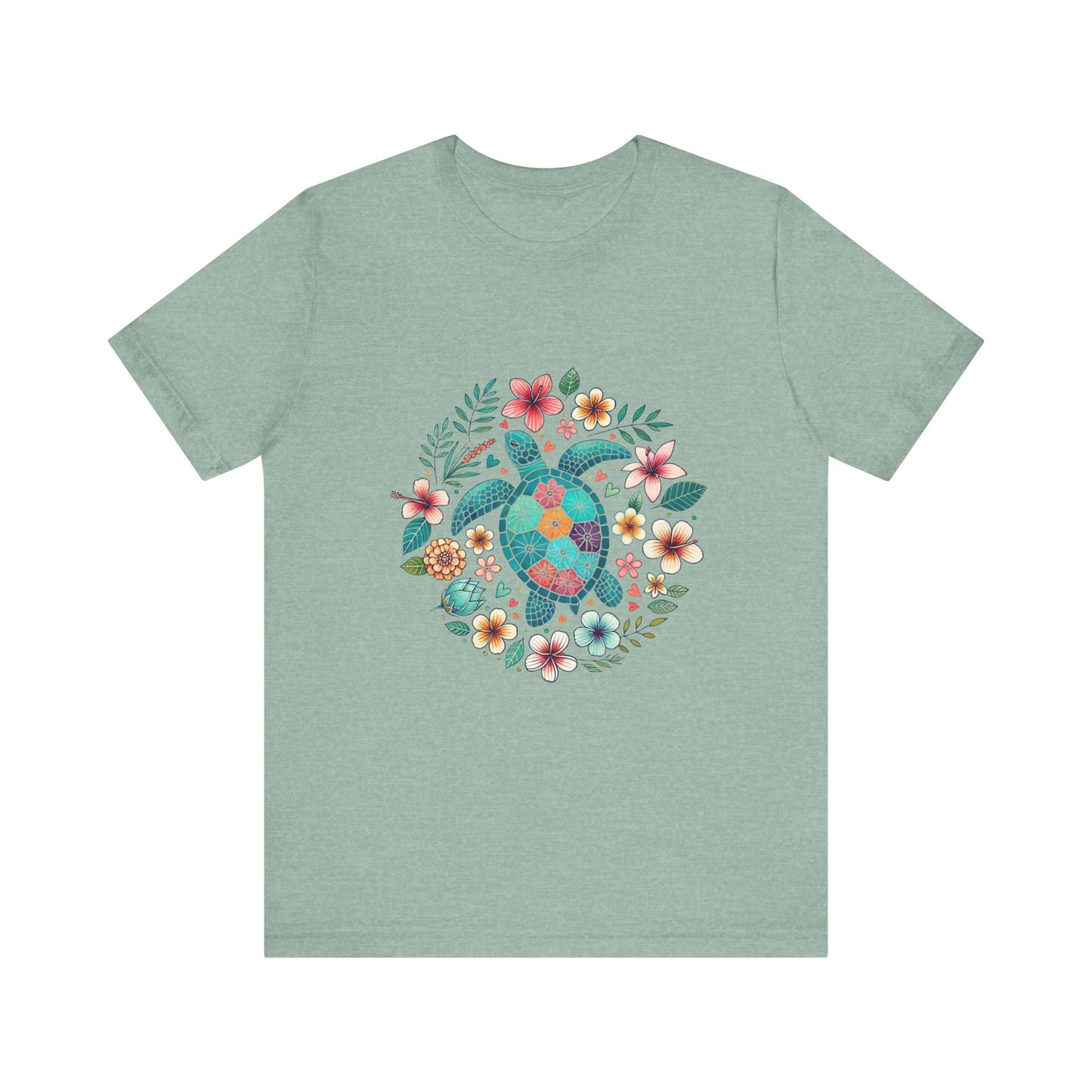 Turtle Ocean Sun T-Shirt, Floral Turtle Shirt, Boho Beach Tshirt - PopCultureByDesign36