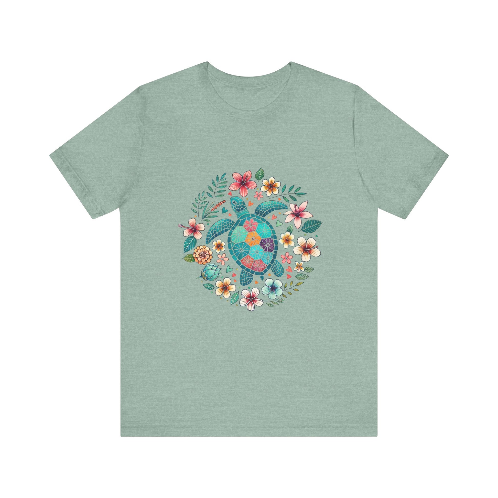 Turtle Ocean Sun T-Shirt, Floral Turtle Shirt, Boho Beach Tshirt - PopCultureByDesign36